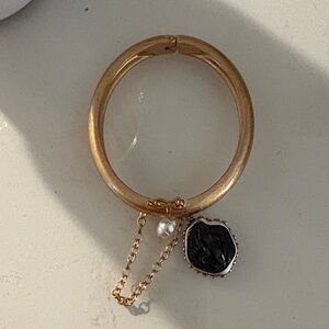 Zara Gold Bracelet with Black Stone and Pearl Charm